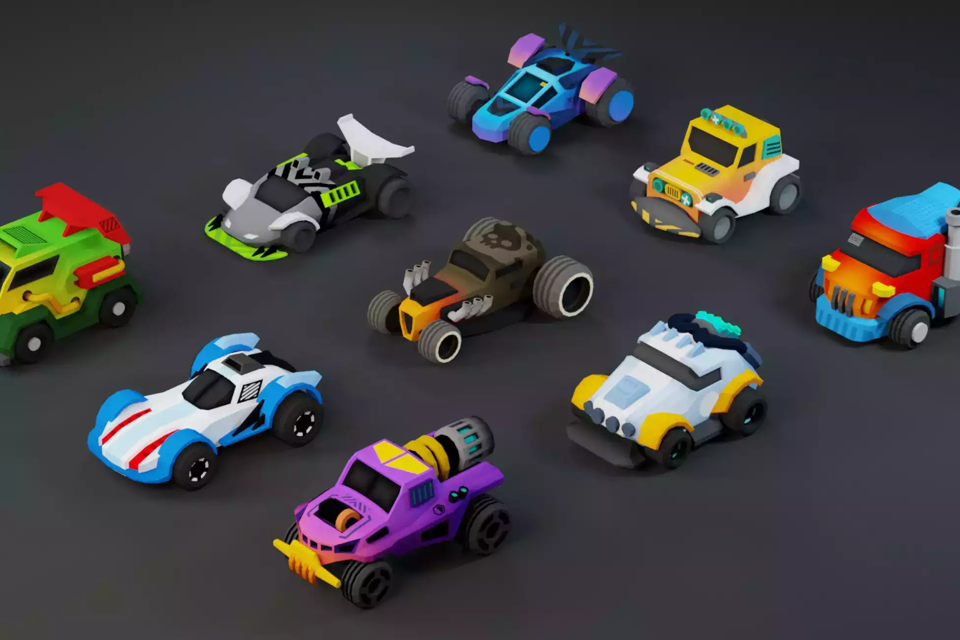 Low Poly Tiny Cartoon Racing Cars Asset Pack