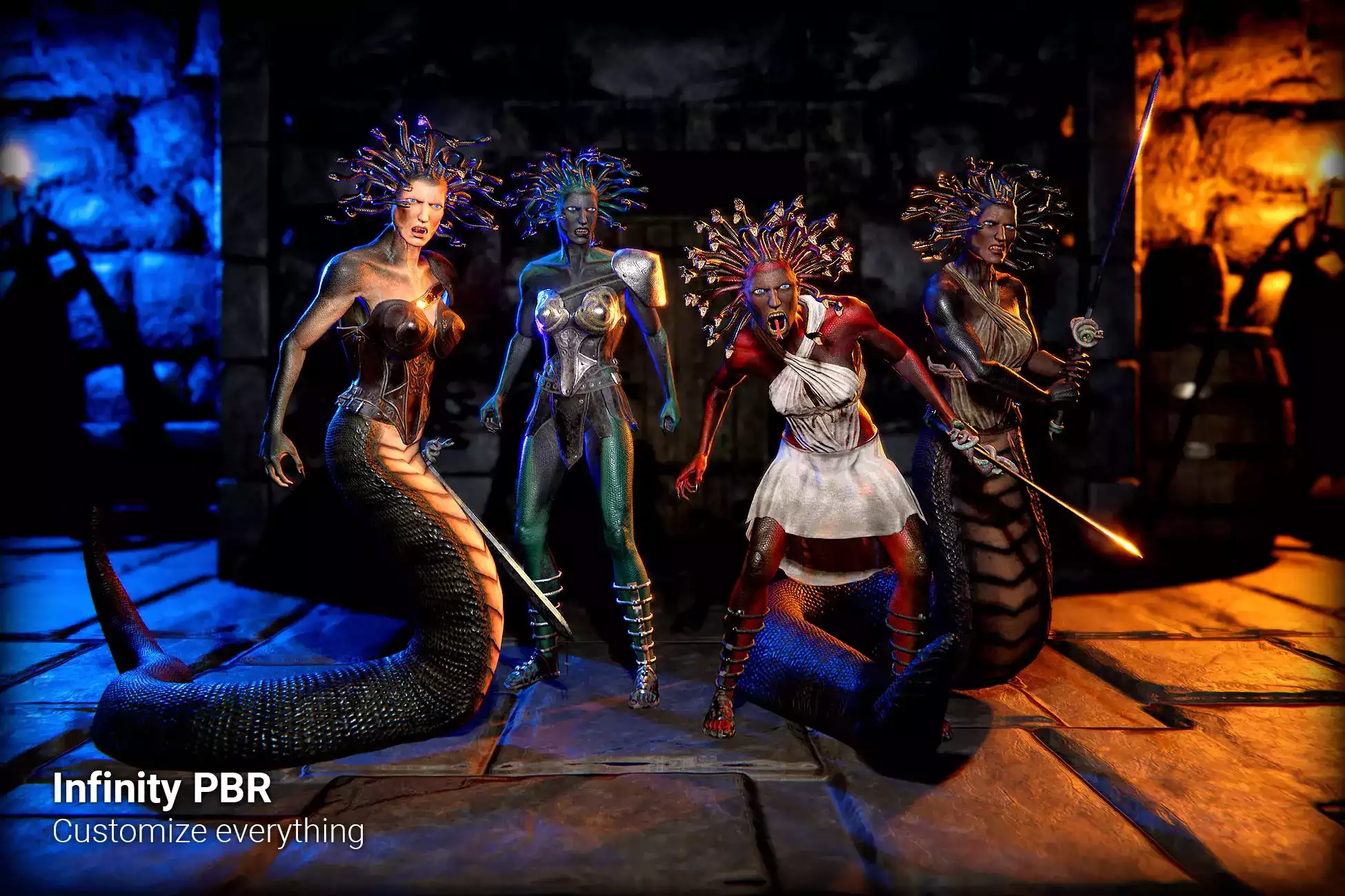Medusa (Female) Human & Snake Mythology Pack PBR - Fantasy RPG