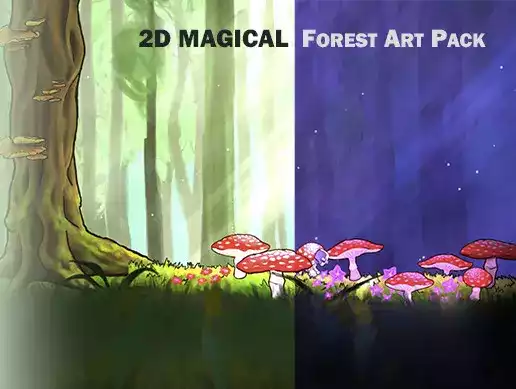 2D Magical Forest 4K Art Pack. Hand Drawn, Pastel Style!