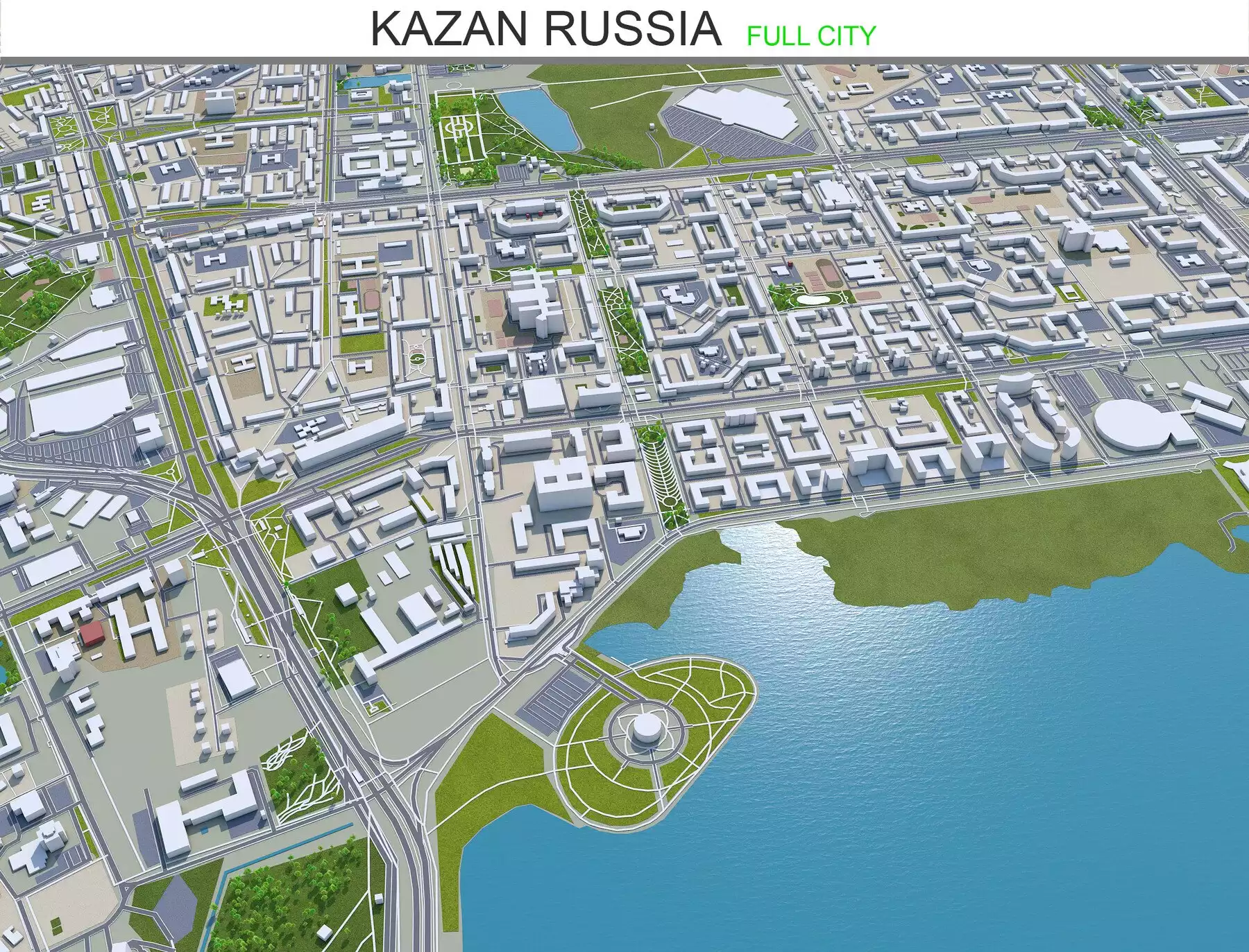 Город Казань 3д модель 70кмм | Kazan city Russia 3d model 70km