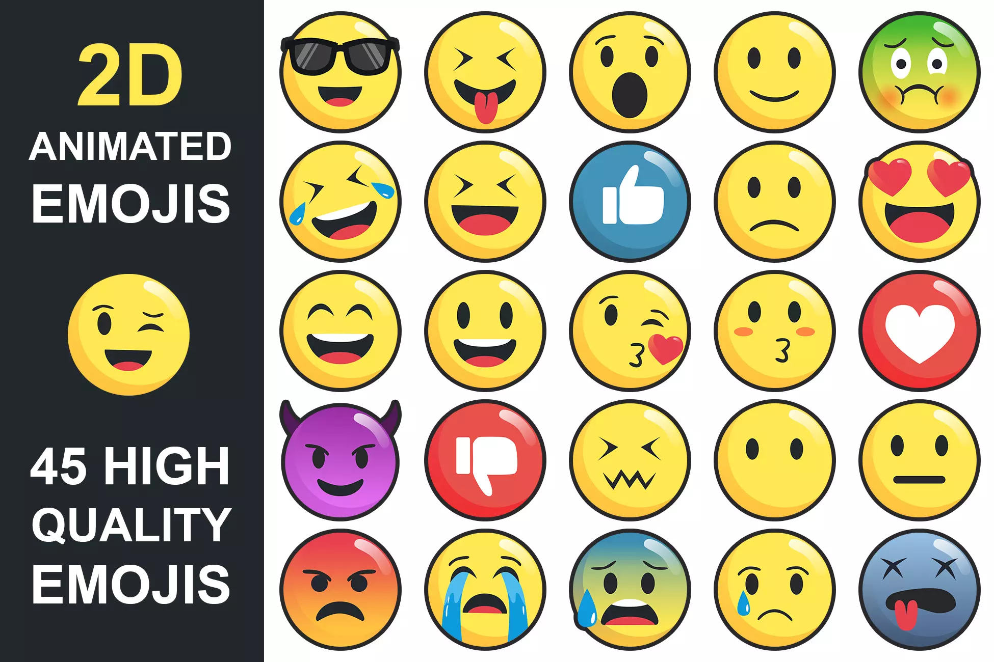 45 Animated emojis 2D + Bubbles