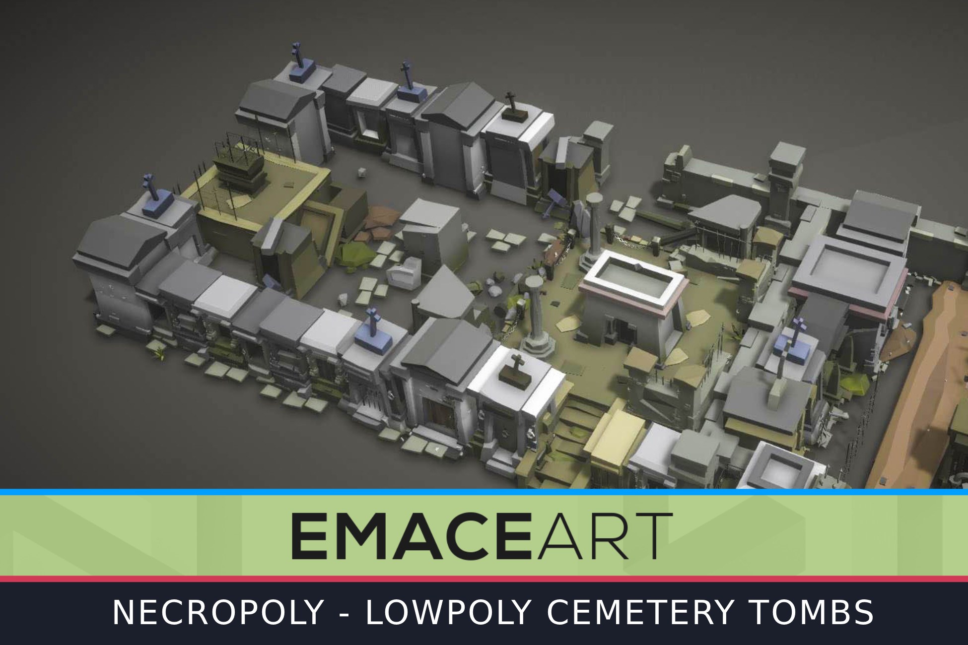 Low Poly Cemetery Kit: NecroPOLY - Tombs Module