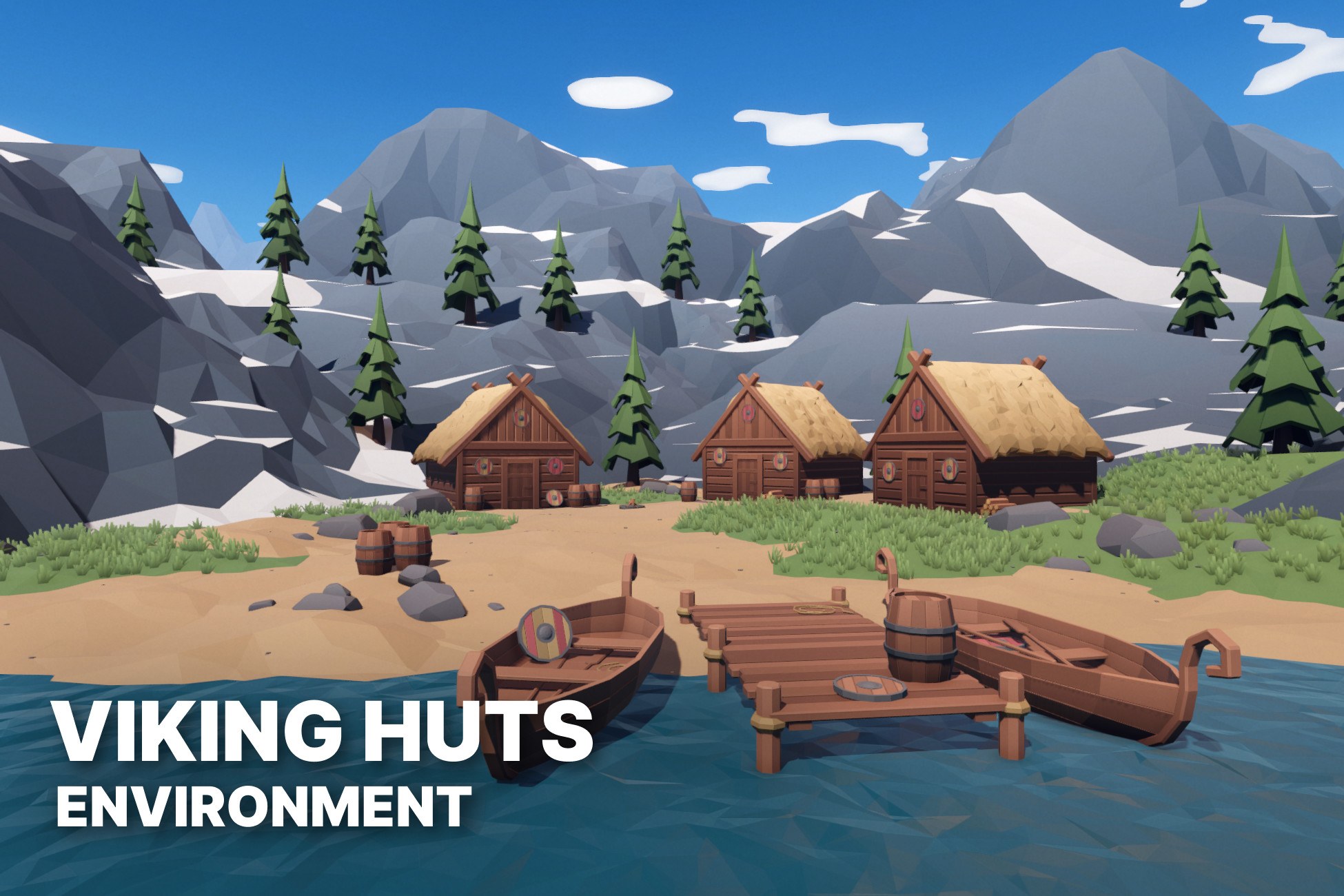 Poly Style Viking Huts - Stylized Low Poly Village Environment