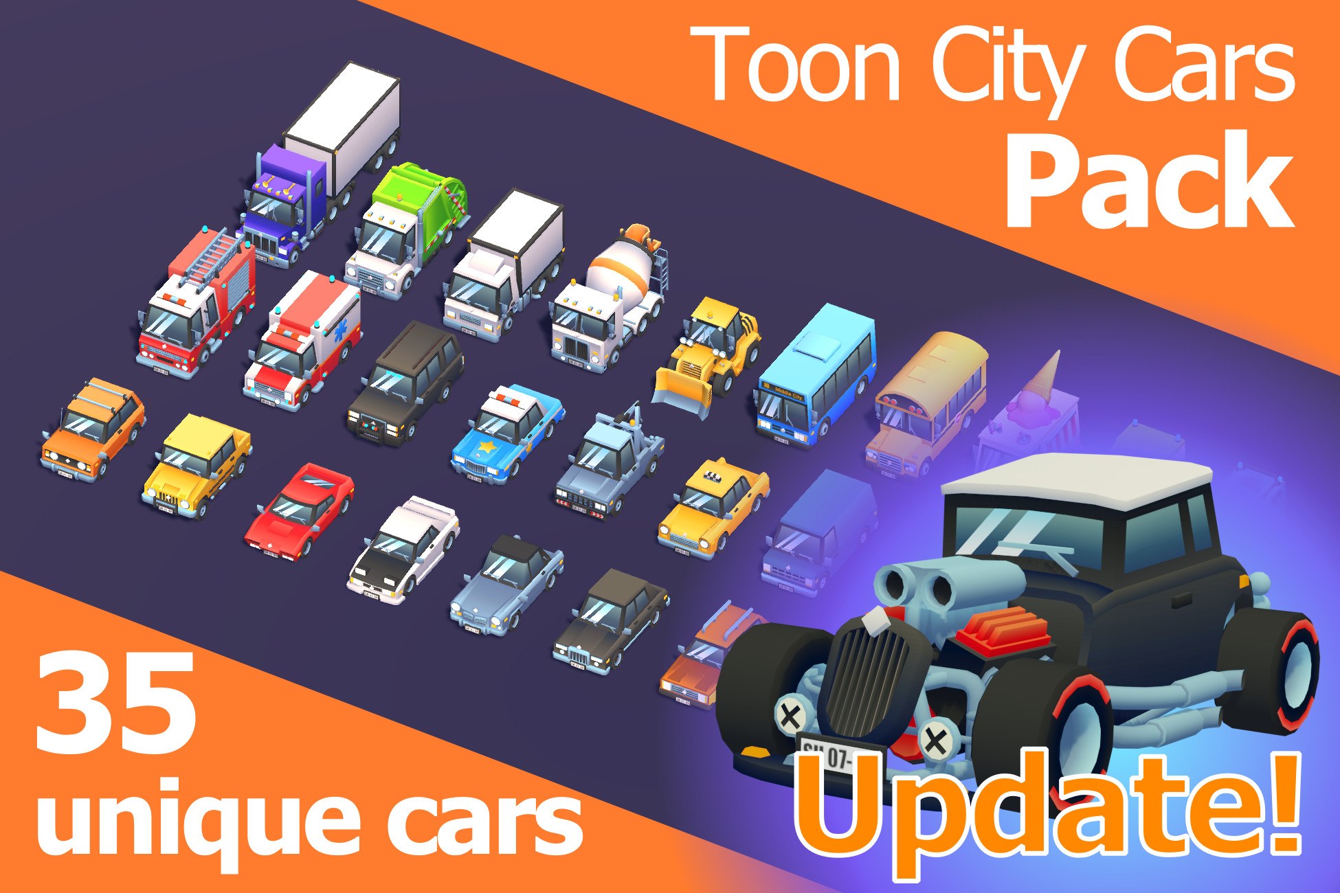 35 Low Poly Toon Cars Pack